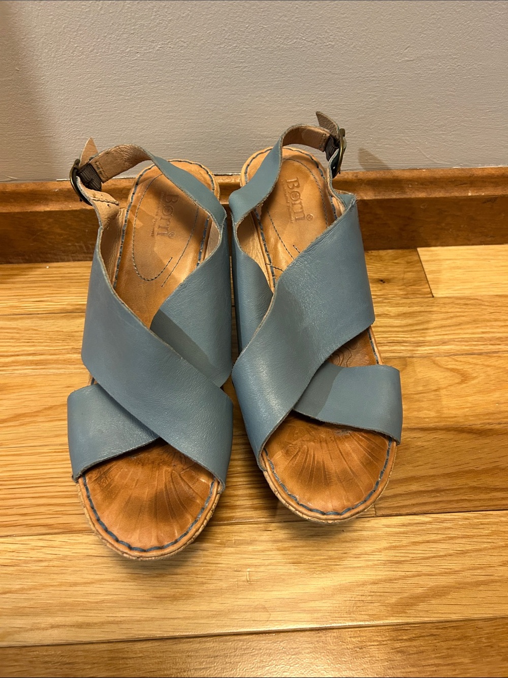 Born Women's Blue Leather Crisscross Slingback Sandals